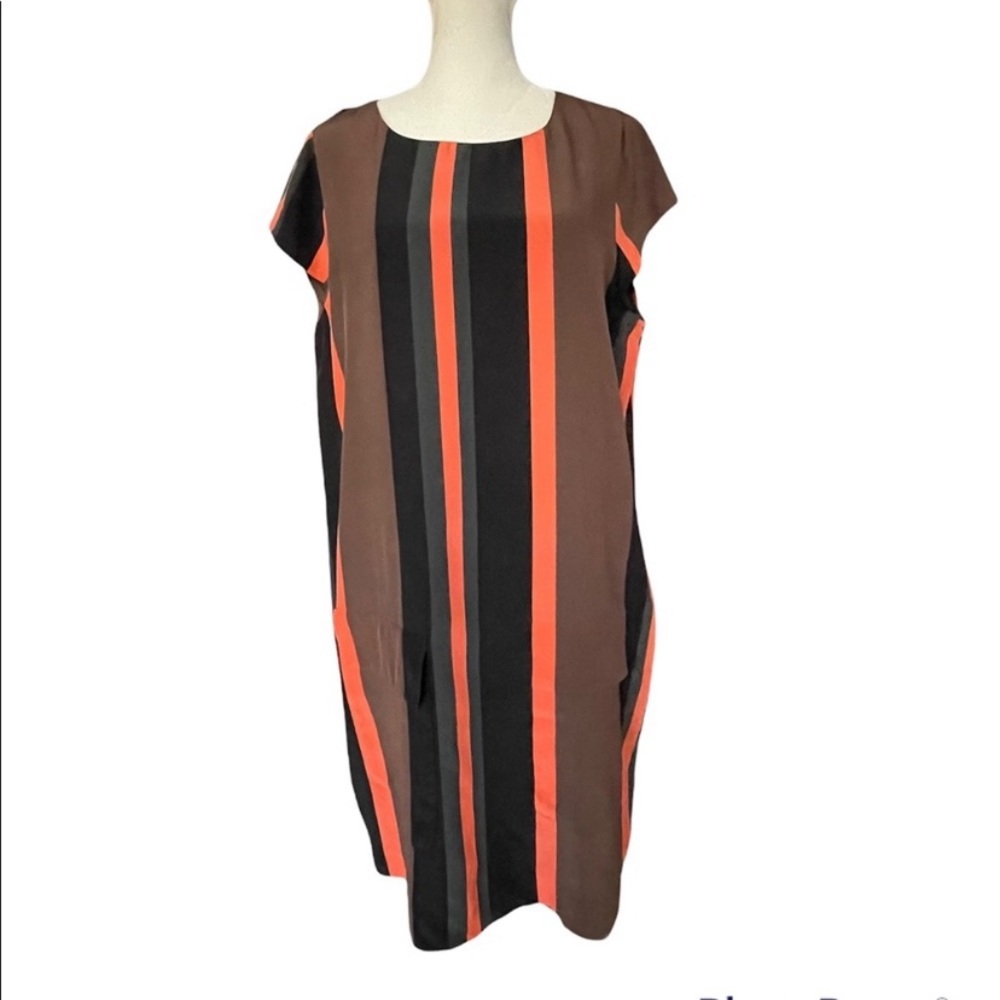 Madewell Broadway & Broome trendy striped 100% silk dress size large EUC